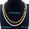 Hip-hop Geometric Stainless Steel Beaded Artificial Pearls Layered Necklaces 2 Pieces