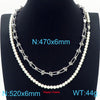 Hip-hop Geometric Stainless Steel Beaded Artificial Pearls Layered Necklaces 2 Pieces