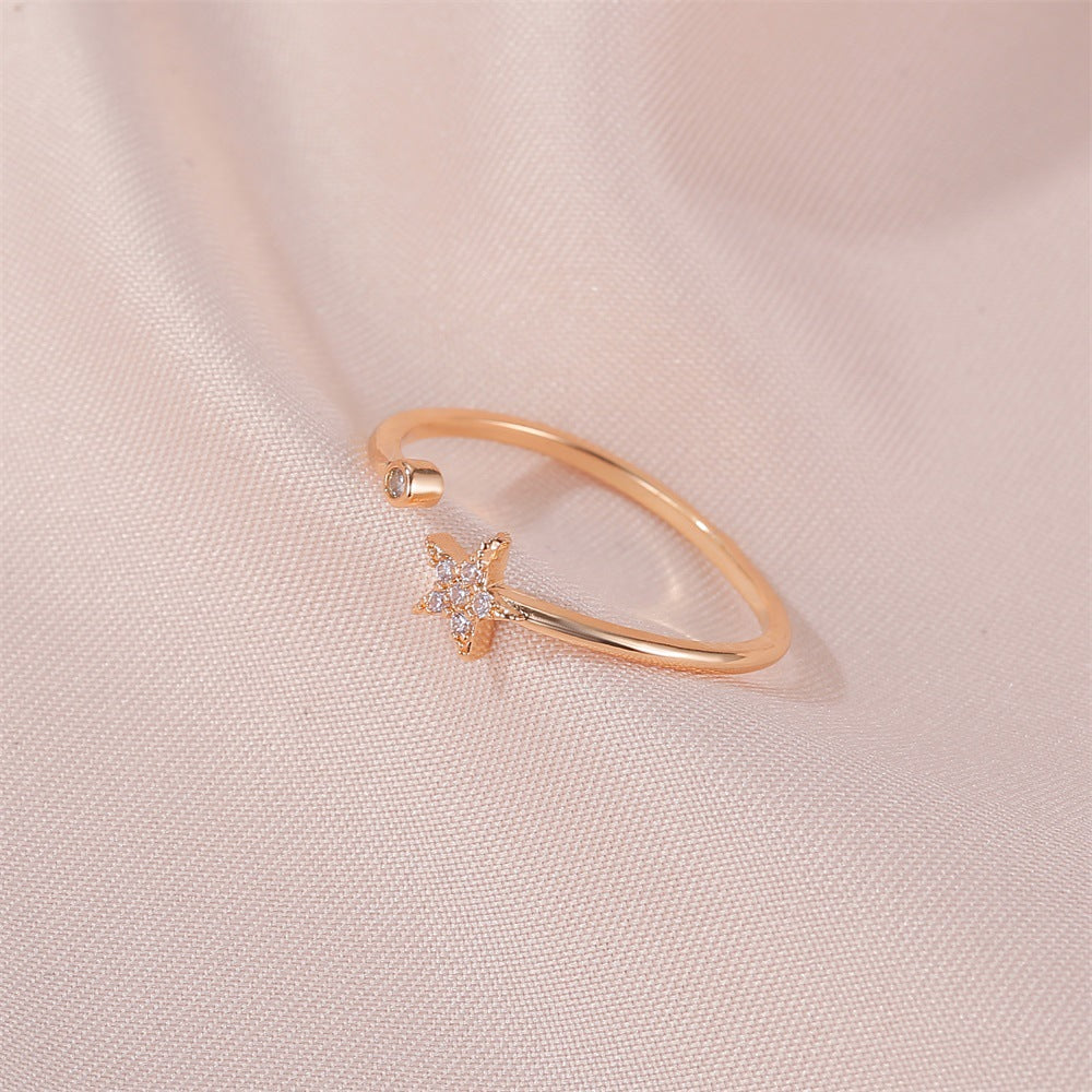 New Ring Simple Five-pointed Star Ring Personality Wild Diamond-set Star Opening Student Ring Wholesale Gooddiy