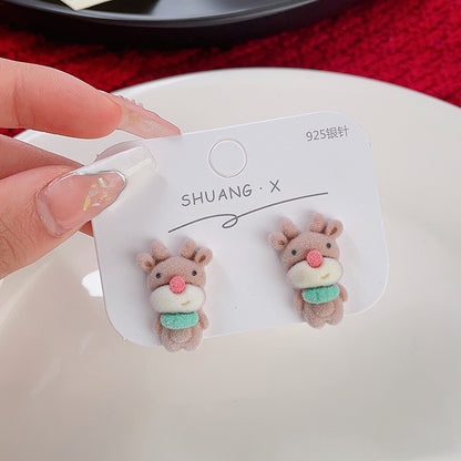 Fashion Santa Claus Elk Flocking Christmas Women's Ear Studs 1 Pair