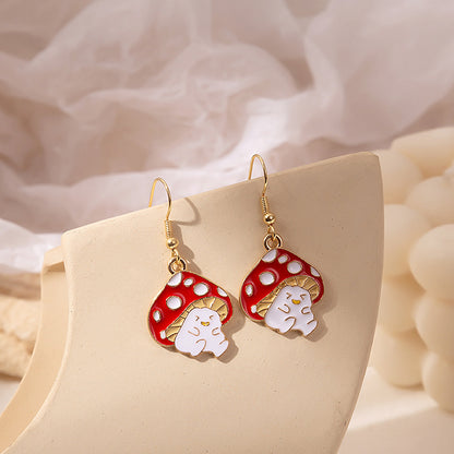 1 Pair Fashion Fruit Cat Mushroom Enamel Alloy Drop Earrings