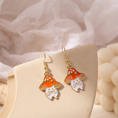 1 Pair Fashion Fruit Cat Mushroom Enamel Alloy Drop Earrings