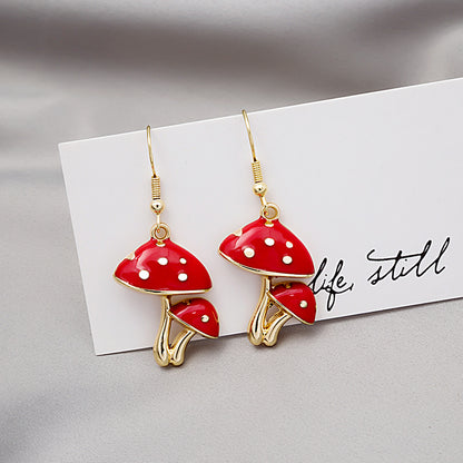 1 Pair Fashion Fruit Cat Mushroom Enamel Alloy Drop Earrings