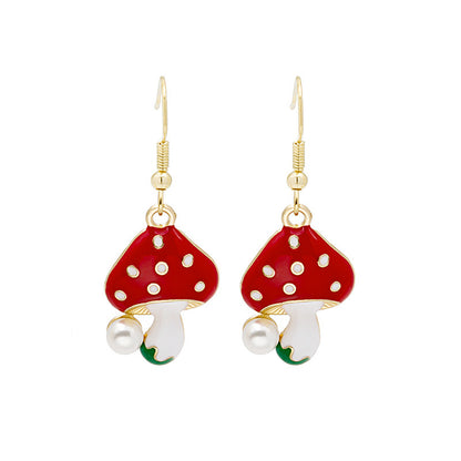 1 Pair Fashion Fruit Cat Mushroom Enamel Alloy Drop Earrings