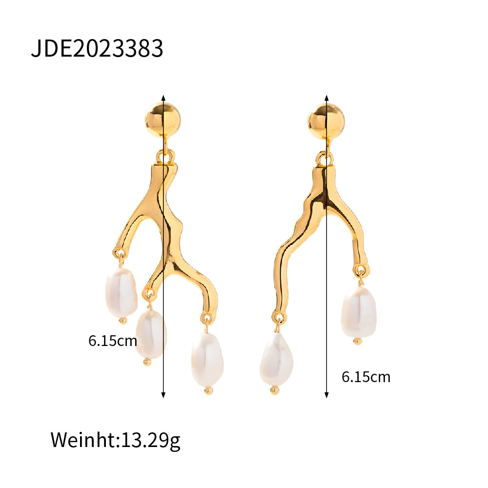 Retro Tree Copper Pearl Pearl Drop Earrings 1 Pair