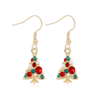 Fashion Christmas Tree Gloves Alloy Plating Inlay Artificial Gemstones Christmas Women's Drop Earrings 1 Pair