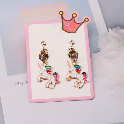 Cartoon Style Rainbow Unicorn Alloy Girl's Ear Clips 1 Pair