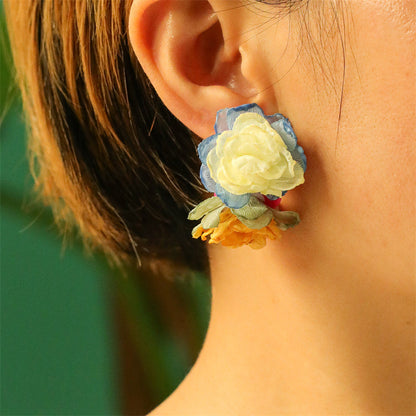 Fashion Flower Cloth Handmade Women's Earrings 1 Pair