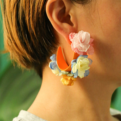 Fashion Flower Cloth Handmade Women's Earrings 1 Pair