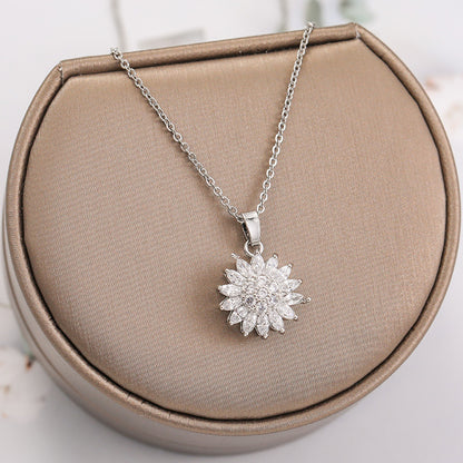 Ins Style Geometric Titanium Steel Inlaid Zircon Pendant Necklace