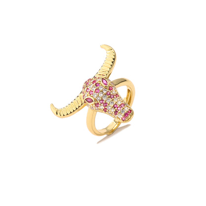 Retro Cattle Copper Inlaid Zircon Open Ring