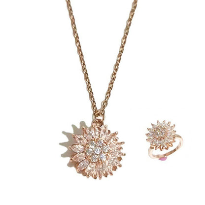 Fashion Simple Style Flower Titanium Steel Plating Flowers Zircon Necklace