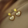 Fashion Heart Shape Titanium Steel Inlay Pearl Earrings Necklace