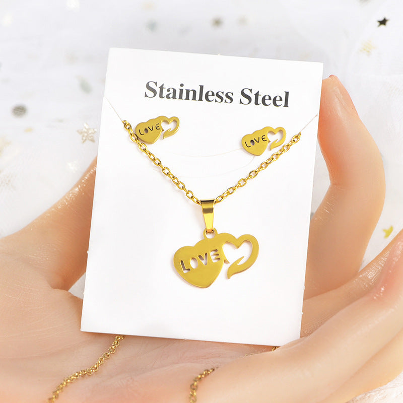 Simple Style Letter Star Heart Shape Titanium Steel Women's Earrings Necklace 1 Set