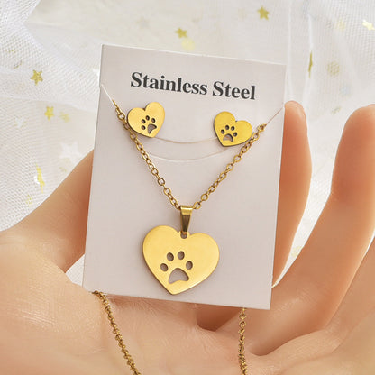 Simple Style Heart Shape Owl Butterfly Titanium Steel Women's Earrings Necklace 1 Set