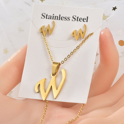 Fashion Letter Titanium Steel Plating Women's Earrings Necklace 1 Set