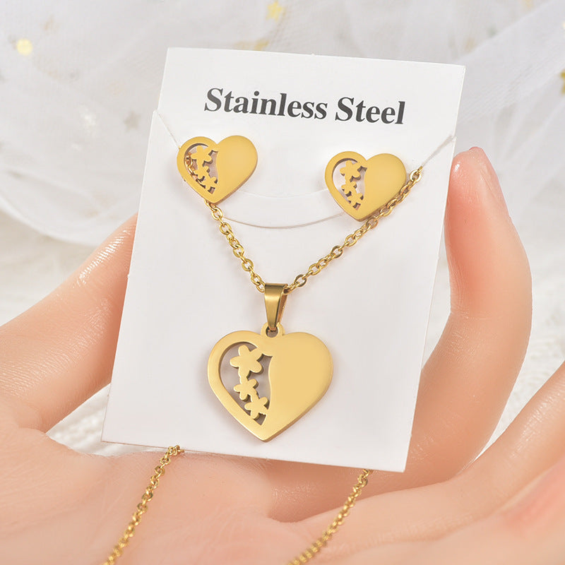 Simple Style Letter Star Heart Shape Titanium Steel Women's Earrings Necklace 1 Set