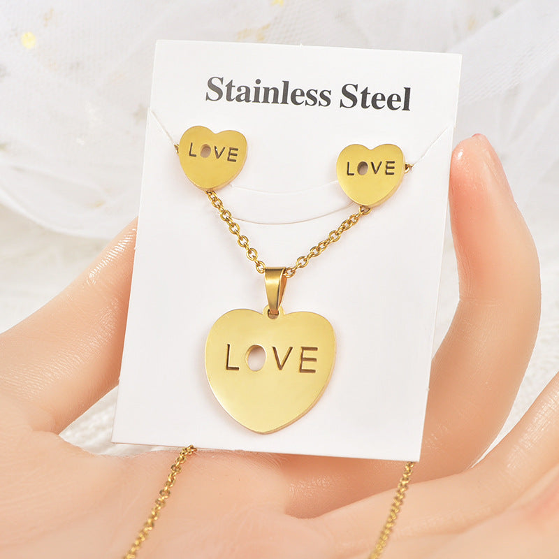 Simple Style Letter Star Heart Shape Titanium Steel Women's Earrings Necklace 1 Set