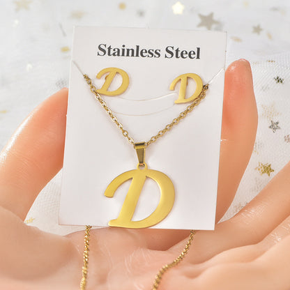 Fashion Letter Titanium Steel Plating Women's Earrings Necklace 1 Set