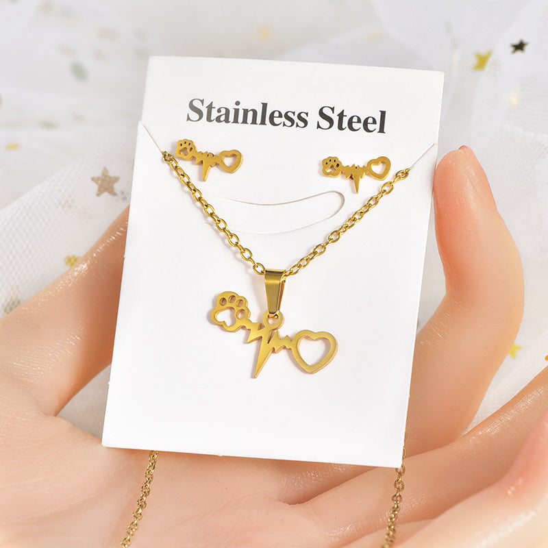 Simple Style Letter Star Heart Shape Titanium Steel Women's Earrings Necklace 1 Set