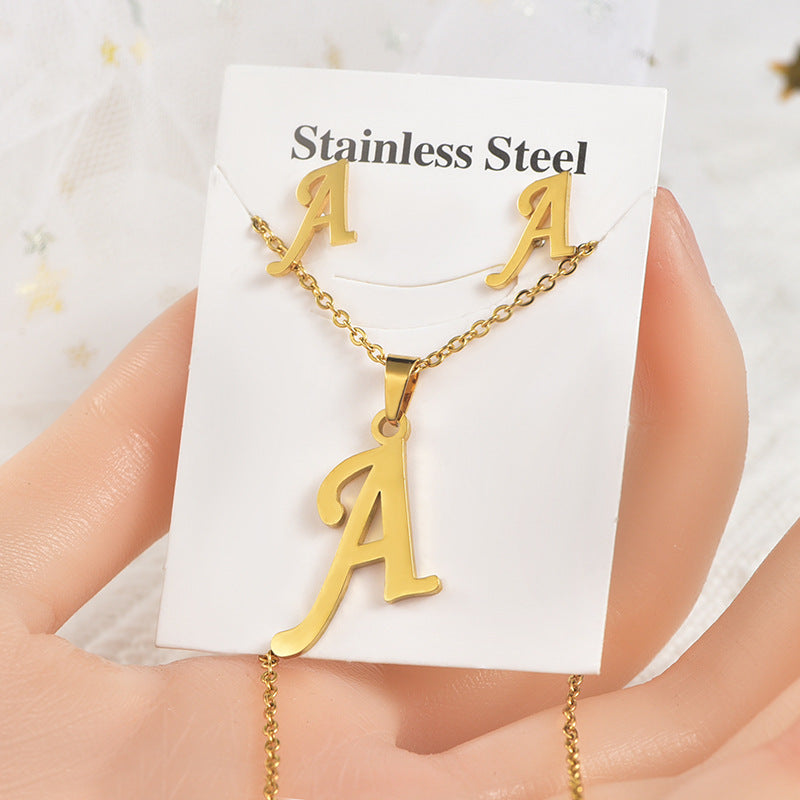 Fashion Letter Titanium Steel Plating Women's Earrings Necklace 1 Set