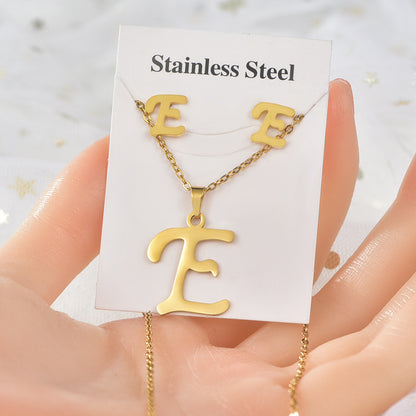 Fashion Letter Titanium Steel Plating Women's Earrings Necklace 1 Set