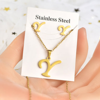 Fashion Letter Titanium Steel Plating Women's Earrings Necklace 1 Set