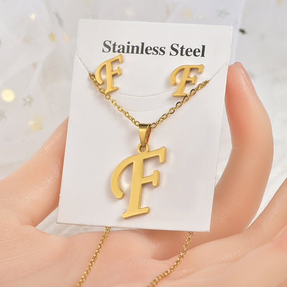 Fashion Letter Titanium Steel Plating Women's Earrings Necklace 1 Set