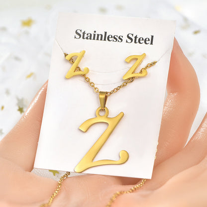 Fashion Letter Titanium Steel Plating Women's Earrings Necklace 1 Set