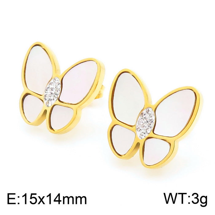 Sweet Butterfly Stainless Steel Inlay Rhinestones Shell Ear Studs 1 Pair