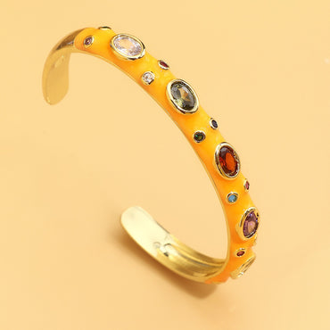 Ethnic Style Oval Copper Enamel Zircon Bangle 1 Piece