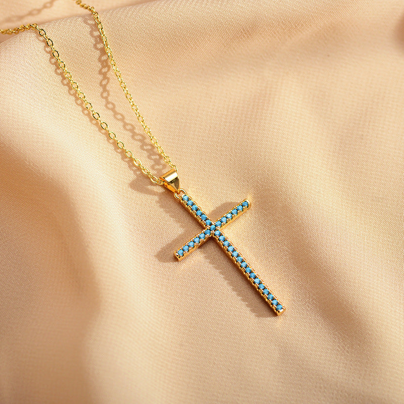 Fashion Cross Copper Gold Plated Zircon Necklace 1 Piece