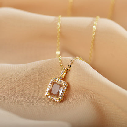 Glam Shiny Square Copper Plating Inlay Zircon Pendant Necklace