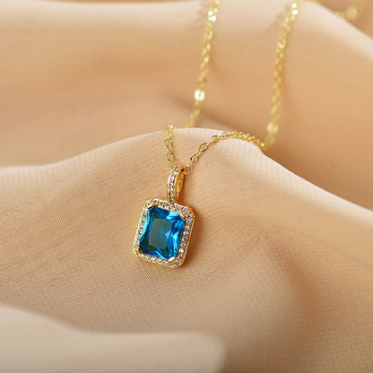 Glam Shiny Square Copper Plating Inlay Zircon Pendant Necklace