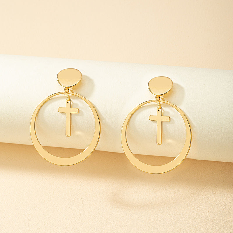 Retro Cross Circle Alloy Plating Women's Drop Earrings 1 Pair