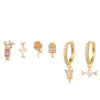 Cute Ice Cream Candy Copper Asymmetrical Inlay Zircon Dangling Earrings Ear Studs 1 Set