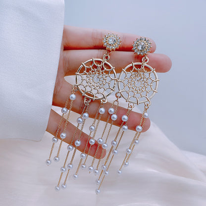 Fashion Heart Shape Flower Copper Inlay Artificial Pearls Zircon Drop Earrings 1 Pair