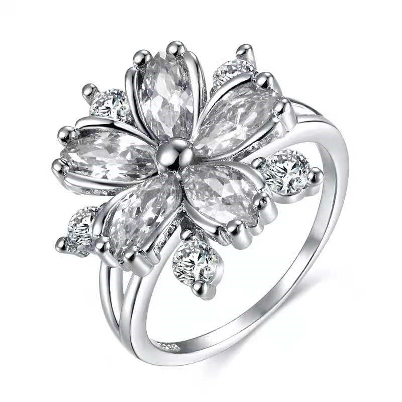 Simple Style Flower Copper Flowers Artificial Rhinestones Rings 1 Piece