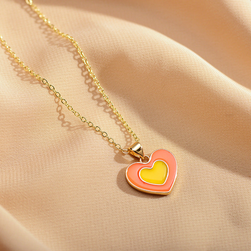 Cute Simple Style Heart Shape Copper Enamel Plating Pendant Necklace