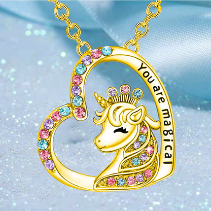 Fashion Unicorn Alloy Hollow Out Inlay Rhinestones Women's Pendant Necklace 1 Piece