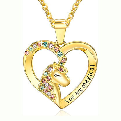 Fashion Unicorn Alloy Hollow Out Inlay Rhinestones Women's Pendant Necklace 1 Piece