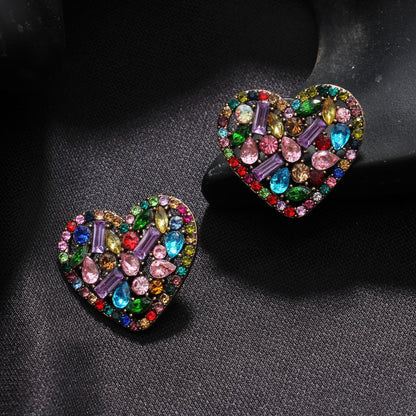 1 Pair Exaggerated Devil's Eye Heart Shape Inlay Alloy Rhinestones Drop Earrings