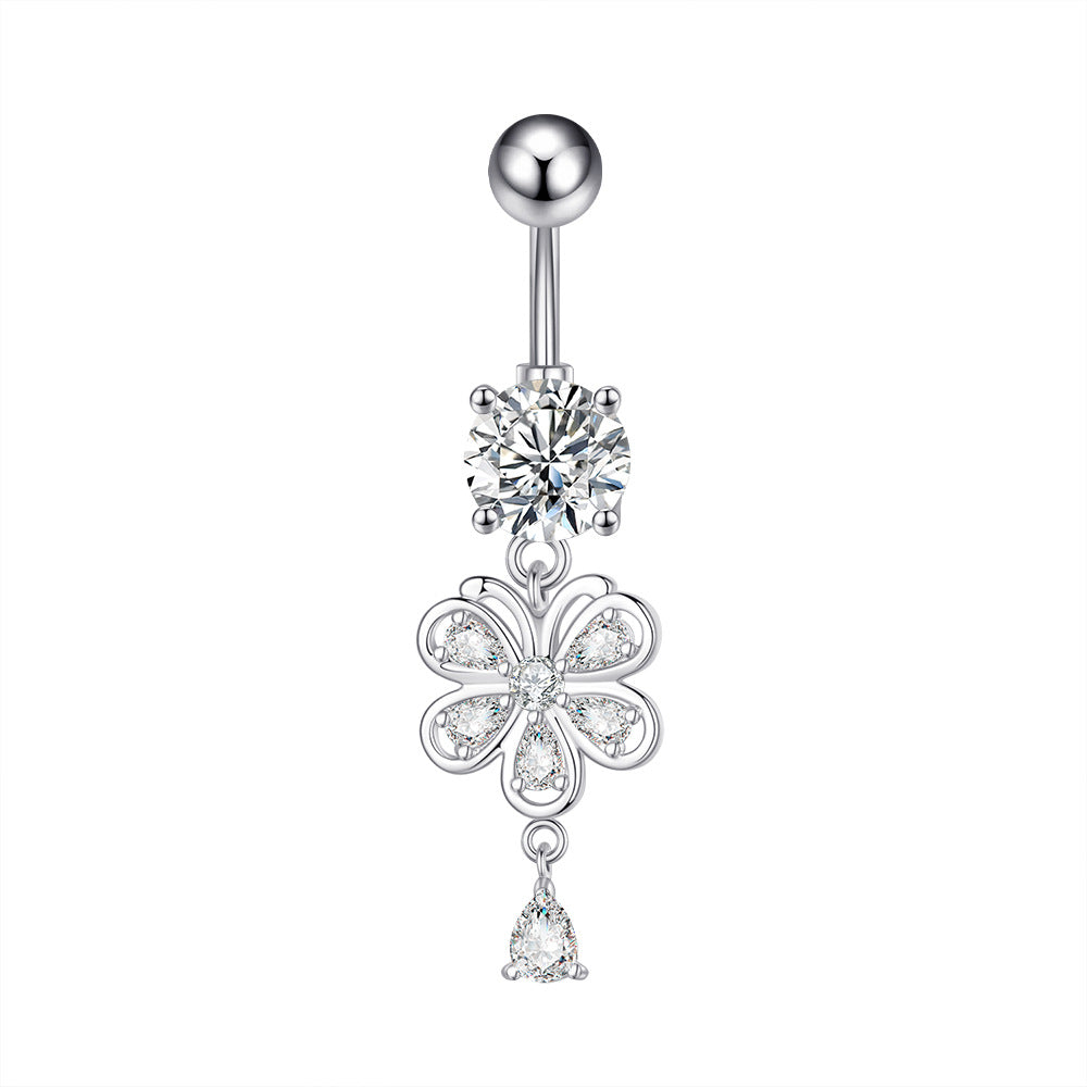 Fashion Heart Shape Flower Butterfly Stainless Steel Plating Inlay Zircon Belly Ring 1 Piece