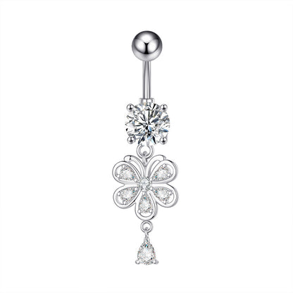 Fashion Heart Shape Flower Butterfly Stainless Steel Plating Inlay Zircon Belly Ring 1 Piece