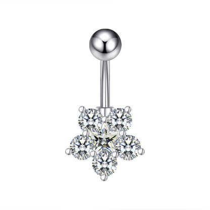 Fashion Heart Shape Flower Butterfly Stainless Steel Plating Inlay Zircon Belly Ring 1 Piece