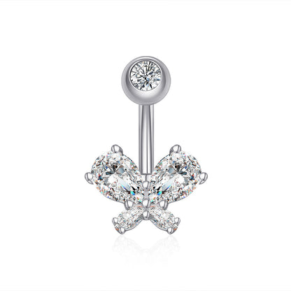 Fashion Heart Shape Flower Butterfly Stainless Steel Plating Inlay Zircon Belly Ring 1 Piece