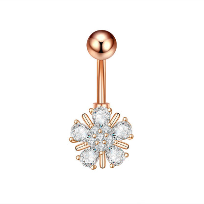 Fashion Heart Shape Flower Butterfly Stainless Steel Plating Inlay Zircon Belly Ring 1 Piece