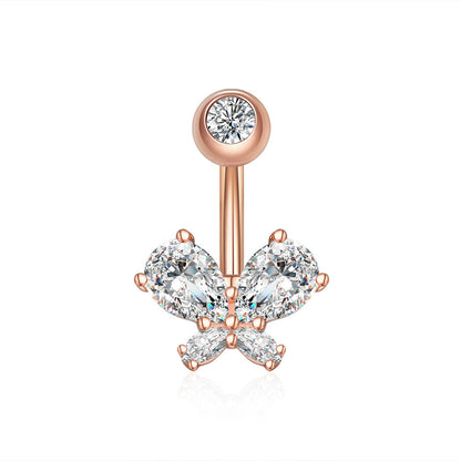 Fashion Heart Shape Flower Butterfly Stainless Steel Plating Inlay Zircon Belly Ring 1 Piece