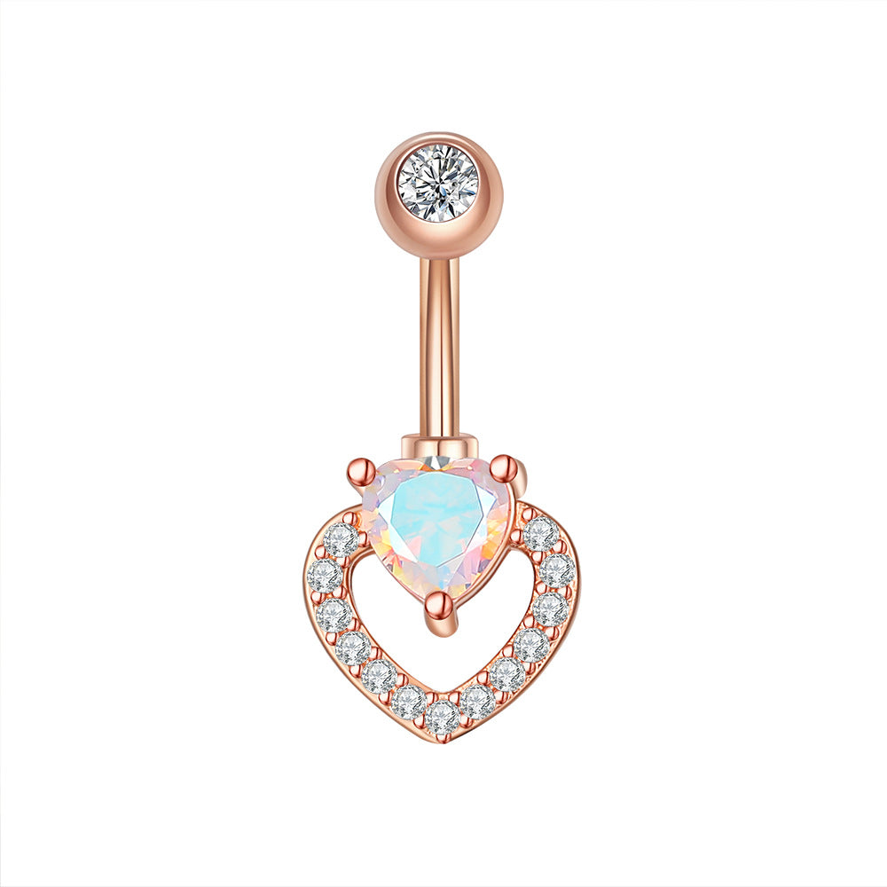 Fashion Heart Shape Flower Butterfly Stainless Steel Plating Inlay Zircon Belly Ring 1 Piece