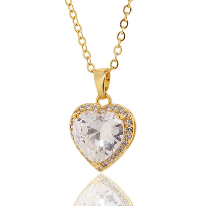 Sweet Heart Shape Copper Gold Plated Zircon Pendant Necklace